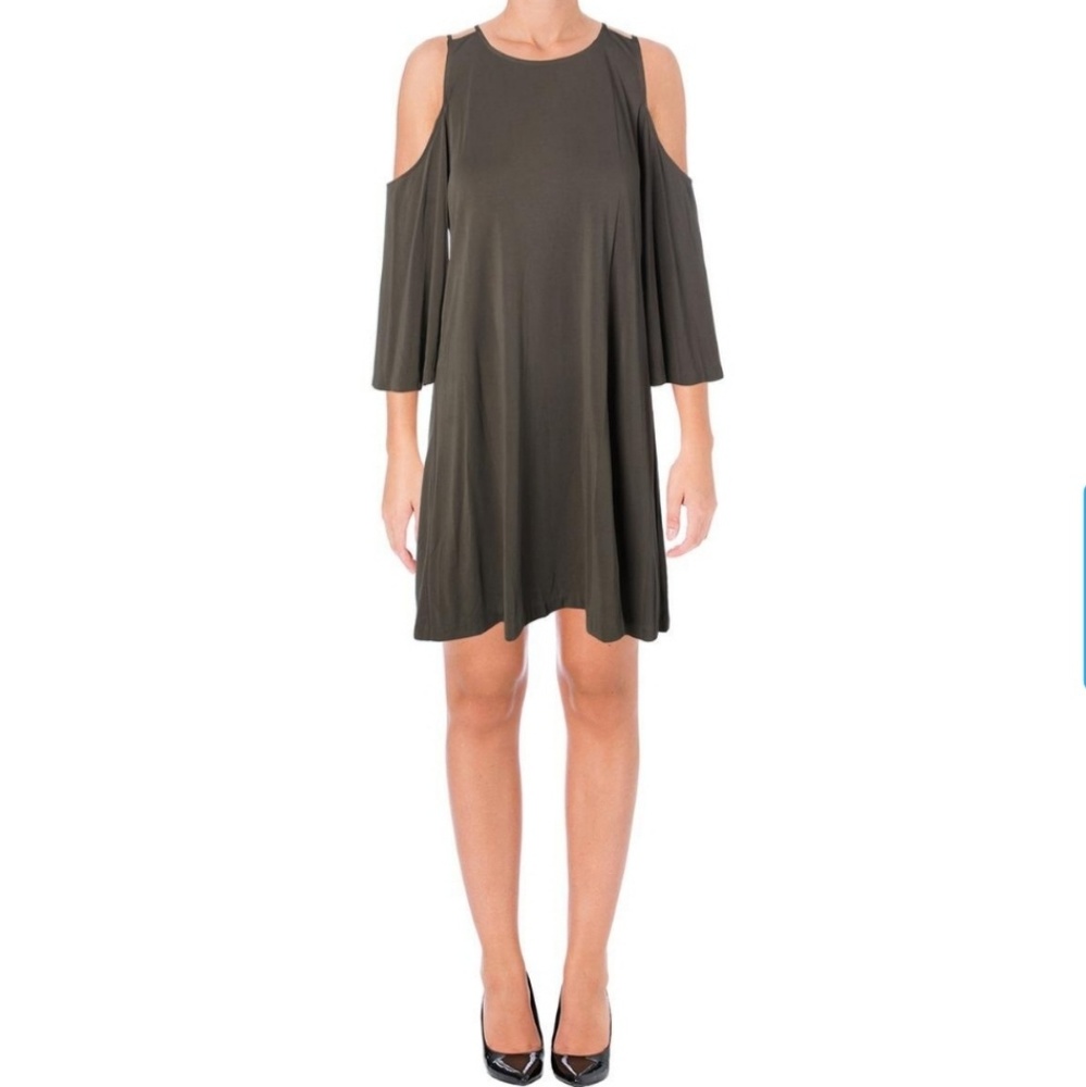 Aqua Bloomingdale A-Line Cold Shoulder Dress Olive